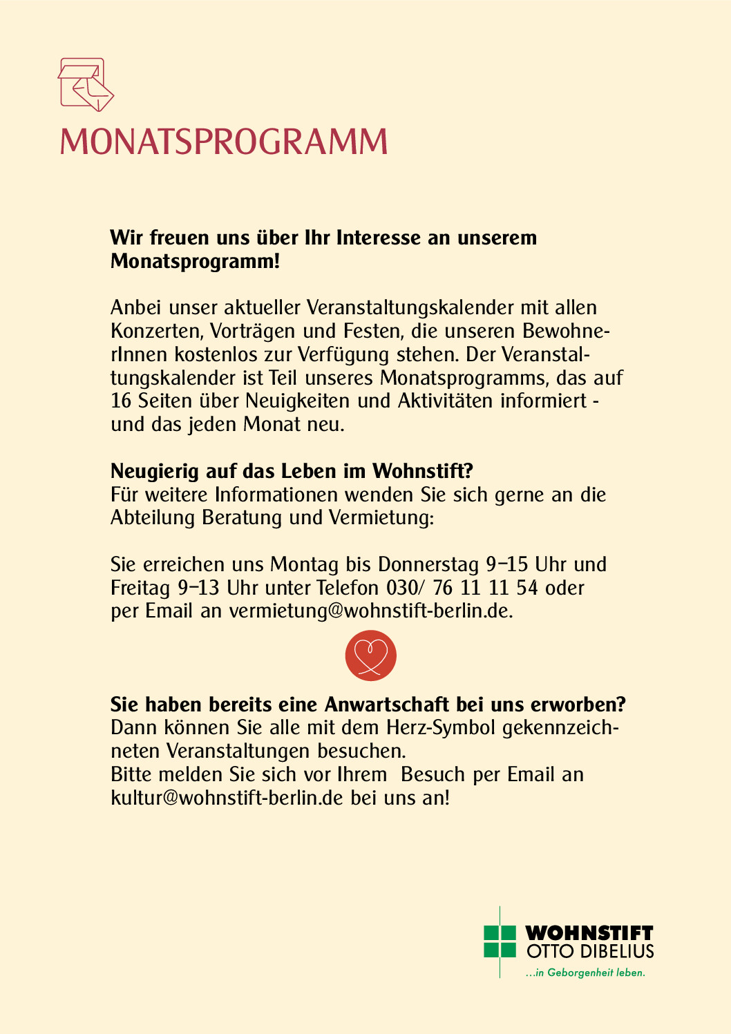 Wohnstift Veranstaltungskalender